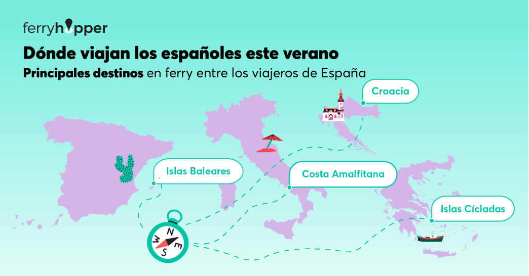 Baleares, Croacia y la Costa Amalfitana son los destinos favoritos de los españoles para viajar en ferry, según Ferryhopper